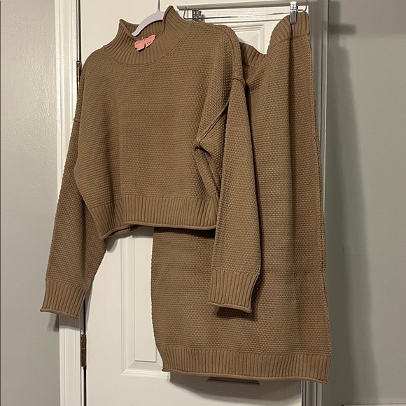 Other - Cozy Tan Knit Sweater and Skirt Set